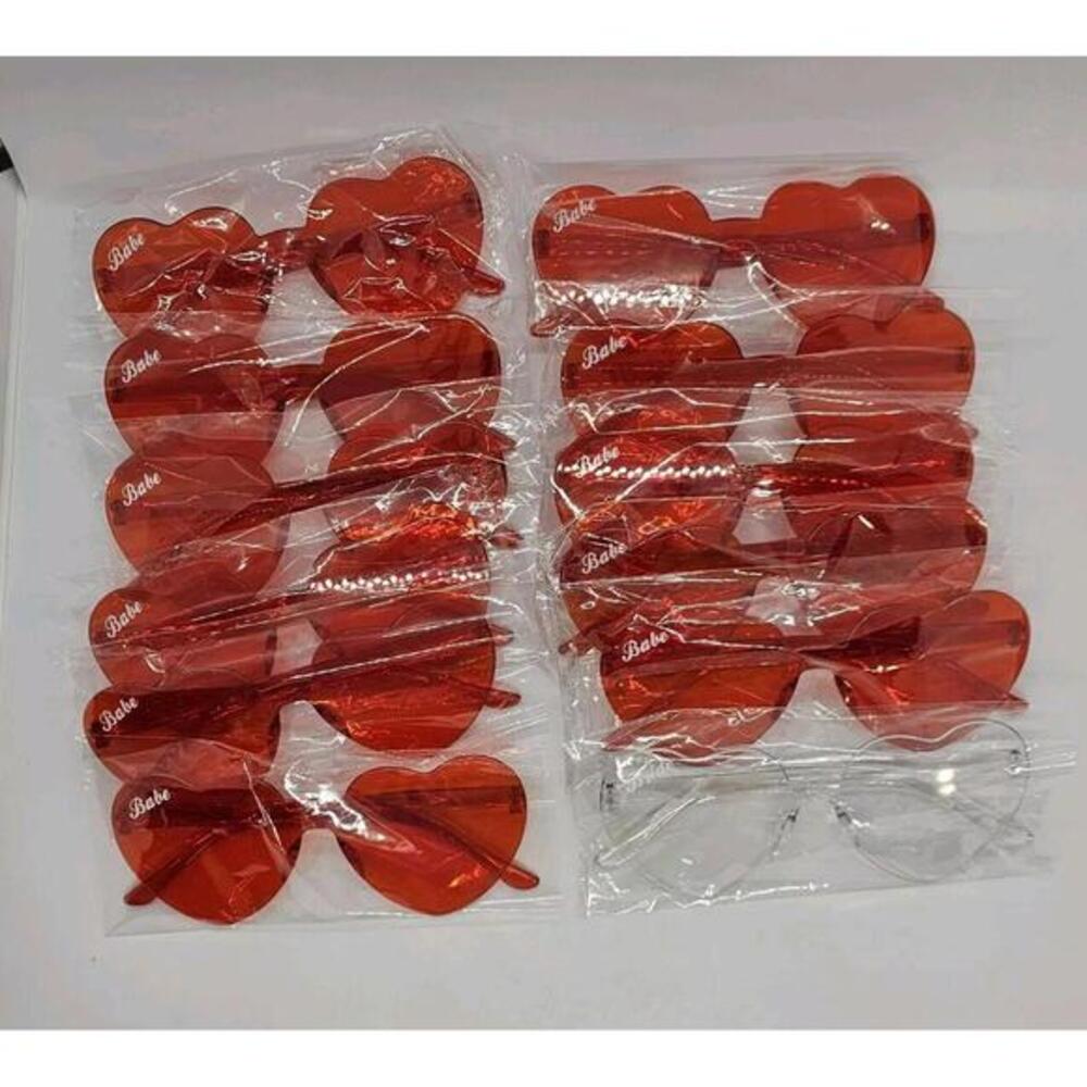 11 Pairs Babe Red Heart‎ Sunglasses + 1 Clear Bride Heart Shaped Glasses